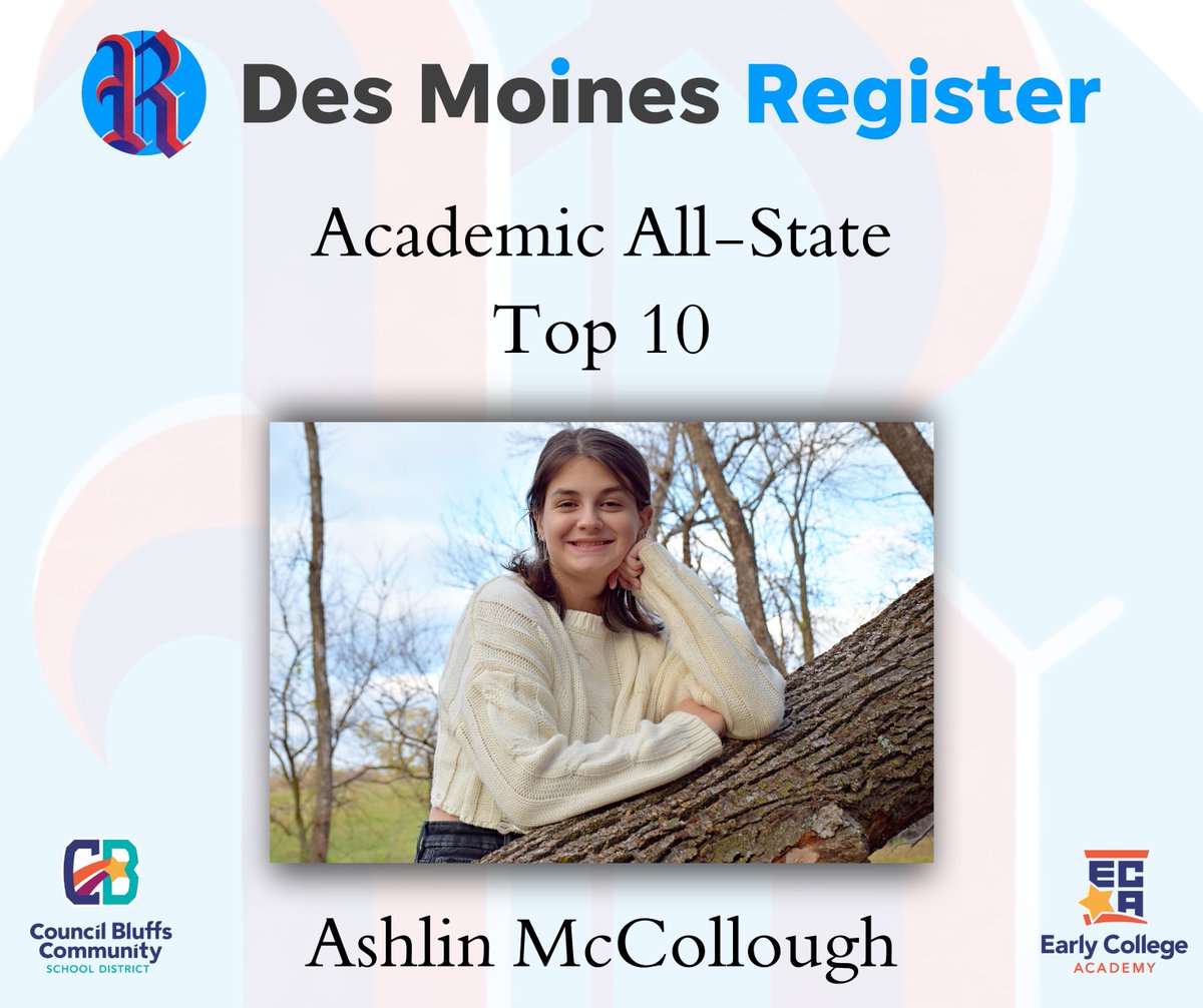 CB_ECA's tweet photo. ๐ Congrats to ECA grad Ashlin McCollough for being named a @DMRegister Academic All-State Top 10 honoree! ๐ An incredible achievement recognizing academic excellence and leadership. #AchieveMore #ThisIsUsCB @CBCommSchools @ALHSathletics @Ashlin2048900 https://t.co/gL39w3MOtG