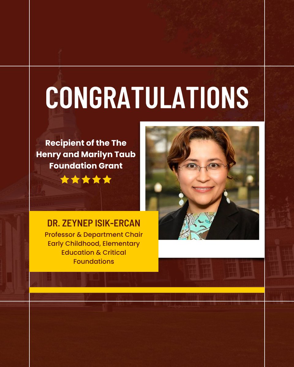 Congratulations to College of Ed Professor &amp; EEC Department Chair Dr. Zeynep Isik-Ercan on receiving a grant from the Henry and Marilyn Taub Foundation! Thank you for your continued dedication to supporting those who care for and teach our youngest learners. We’re so #RowanPROUD!