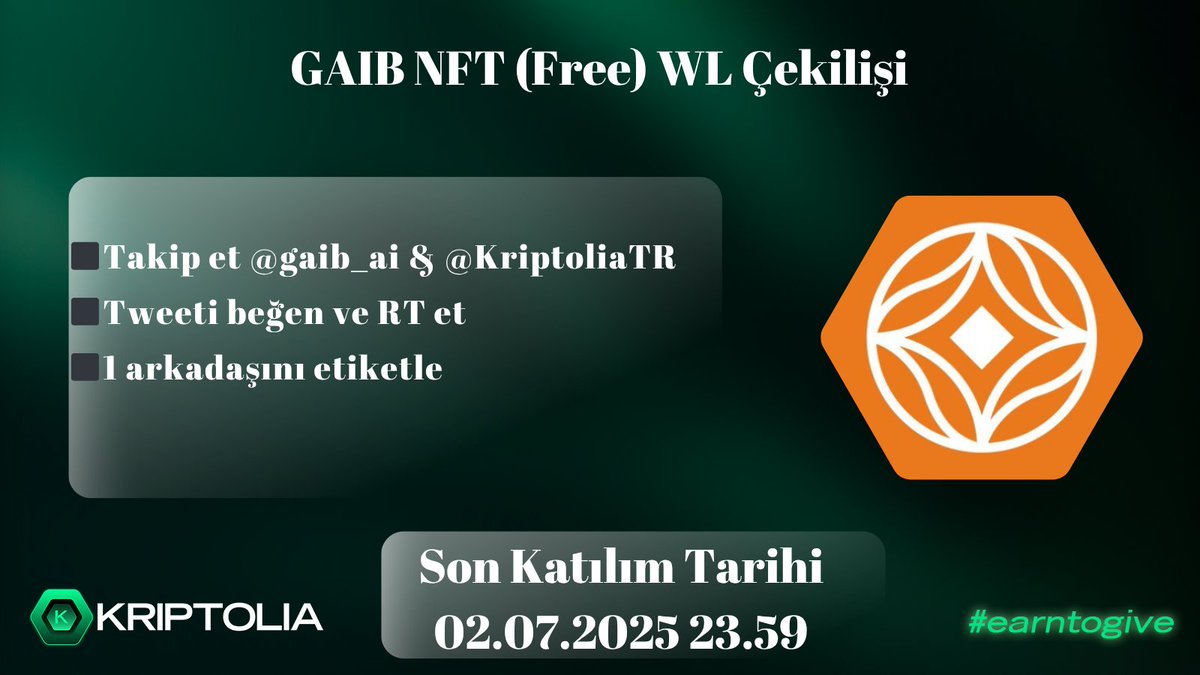 Kriptolia (@kriptoliatr) on Twitter photo GAIB NFT (Free) WL Çekilişi 🥳
Toplamda 5.000.000$ yatırımlı <a href="/gaib_ai/">GAIB 🟠 | AiFi</a> projesinin resmi koleksiyonundan Kriptolia topluluğuna 10 adet Ücretsiz Mint WL'si getirdik! 🚀
Şartlar:
- Takip et <a href="/gaib_ai/">GAIB 🟠 | AiFi</a> & <a href="/KriptoliaTR/">Kriptolia</a>
- RT ve like. 💚
- 1 kişi etiketle.
Yalnızca 3.000 adet arzla GAIB NFT (Free) WL Çekilişi 🥳
Toplamda 5.000.000$ yatırımlı <a href="/gaib_ai/">GAIB 🟠 | AiFi</a> projesinin resmi koleksiyonundan Kriptolia topluluğuna 10 adet Ücretsiz Mint WL'si getirdik! 🚀
Şartlar:
- Takip et <a href="/gaib_ai/">GAIB 🟠 | AiFi</a> & <a href="/KriptoliaTR/">Kriptolia</a>
- RT ve like. 💚
- 1 kişi etiketle.
Yalnızca 3.000 adet arzla