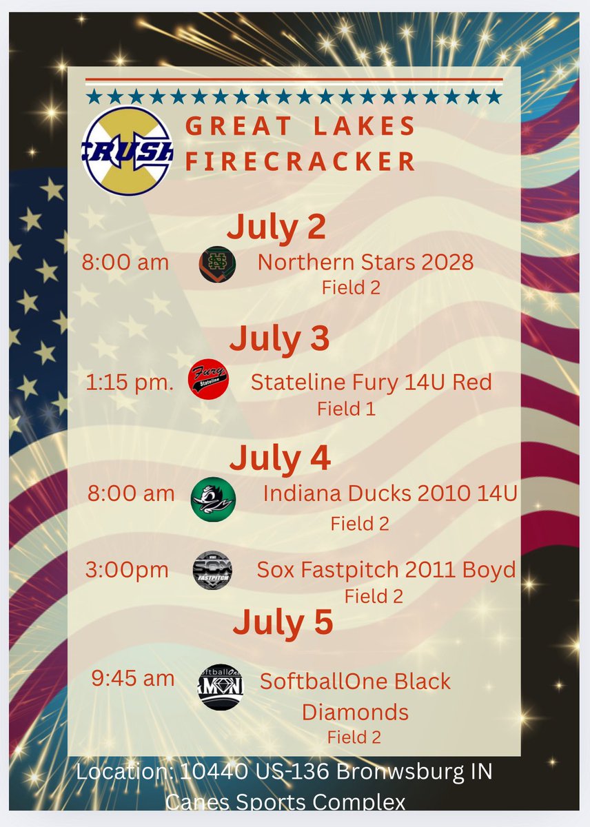 The girls are playing in the Great Lakes Firecracker this week. Come check out a game!