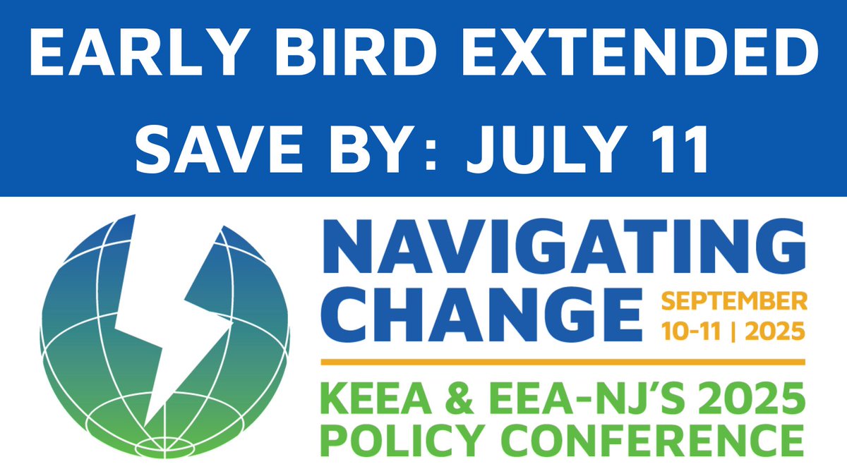 We're celebrating the upcoming July 4 holiday with a special Early Bird Extension! 🇺🇸🎇

Now through JULY 11, save on tickets to our region's top energy efficiency event—featuring two days of high-impact industry networking and policy education.

Register: eeaofnj.org/navigating-cha…