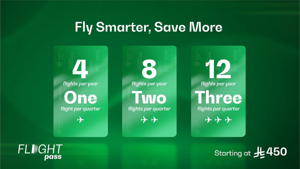 الخطوط السعودية تطرح برنامج " فلاي باس " وهي خدمة الباقات الجديدة من الخطوط الجوية العربية السعودية، التي تتيح لكِ حجز أسعار معقولة والاستمتاع بخيارات لا حصر لها على مدار العام.

بشكل مبسط: اشتراك سنوي لعدد معين من الرحلات برصيد تختاره انت ( ٤ او ٨ او ١٢ ) ومن فوائدها :

• أسعار