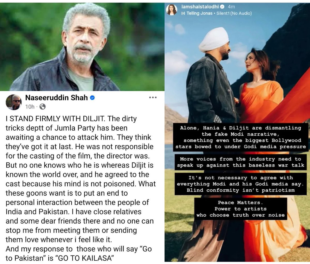 Good to see sane voices rising from Bollywood. War-mongering Godi media can’t silence everyone.

May sense prevail.
#NaseeruddinShah