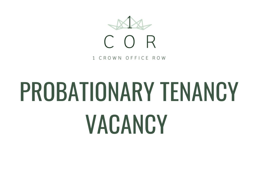 We are looking for a probationary tenant to join us in October 2025.

Applications close 4pm Monday 7th July 2025.

For further information and how to apply, please see here: 1cor.com/london/2025/06…

#ProbationaryTenancy #Pupil #Pupillage
