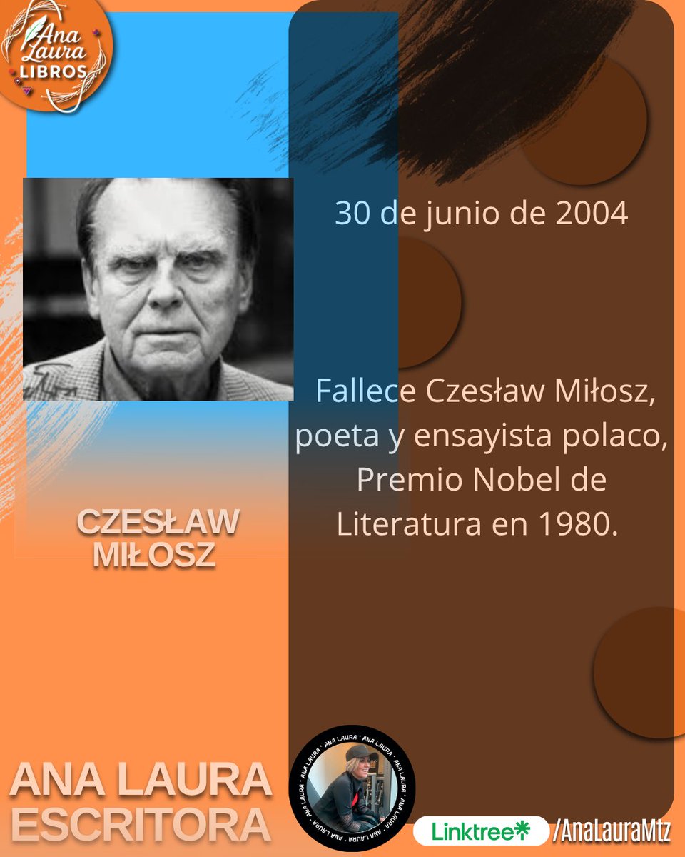 🕯️ El 30 de junio de 2004 falleció Czesław Miłosz, Nobel de Literatura 1980.

Poeta, ensayista y traductor, escribió en polaco sobre el exilio, el totalitarismo, la fe y la memoria.

Obras clave: El pensamiento cautivo, Región de una gran herida, Abecedario.

Una voz ética y