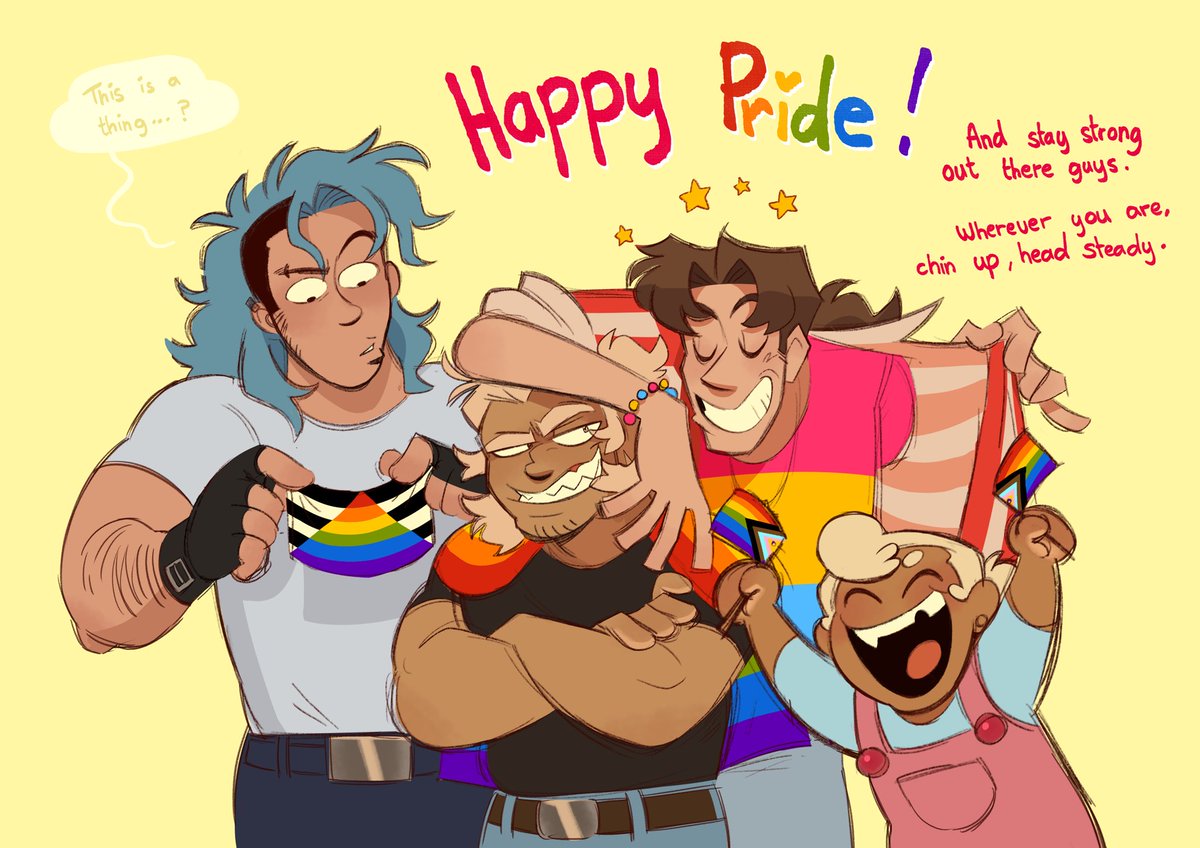 Deenosars's tweet image. I know I hardly post here nowadays, but I wanted to at least post on the last day of pride month and a boost for Knock him Dead! 

Expect update in July!

Drawing by me, coloring by @ToraSkeledork