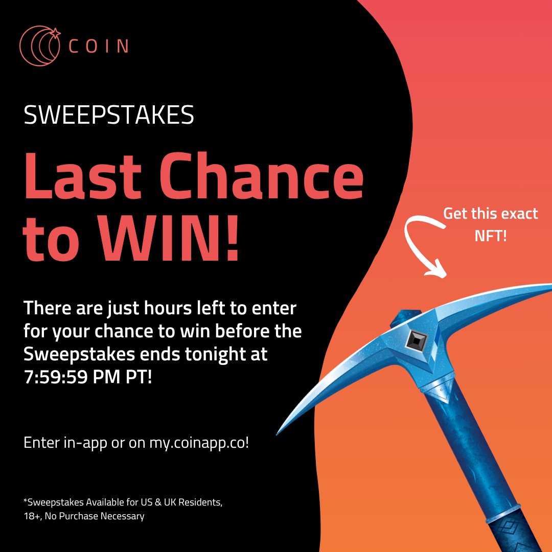 coin_with_us's tweet image. 🎉 LAST CHANCE to win a Legendary Pickaxe!
🚀 Grab entries at up to 75% off when you buy in bulk!
Enter before the clock runs out! ⏳ my.coinapp.co/applink/sweeps…