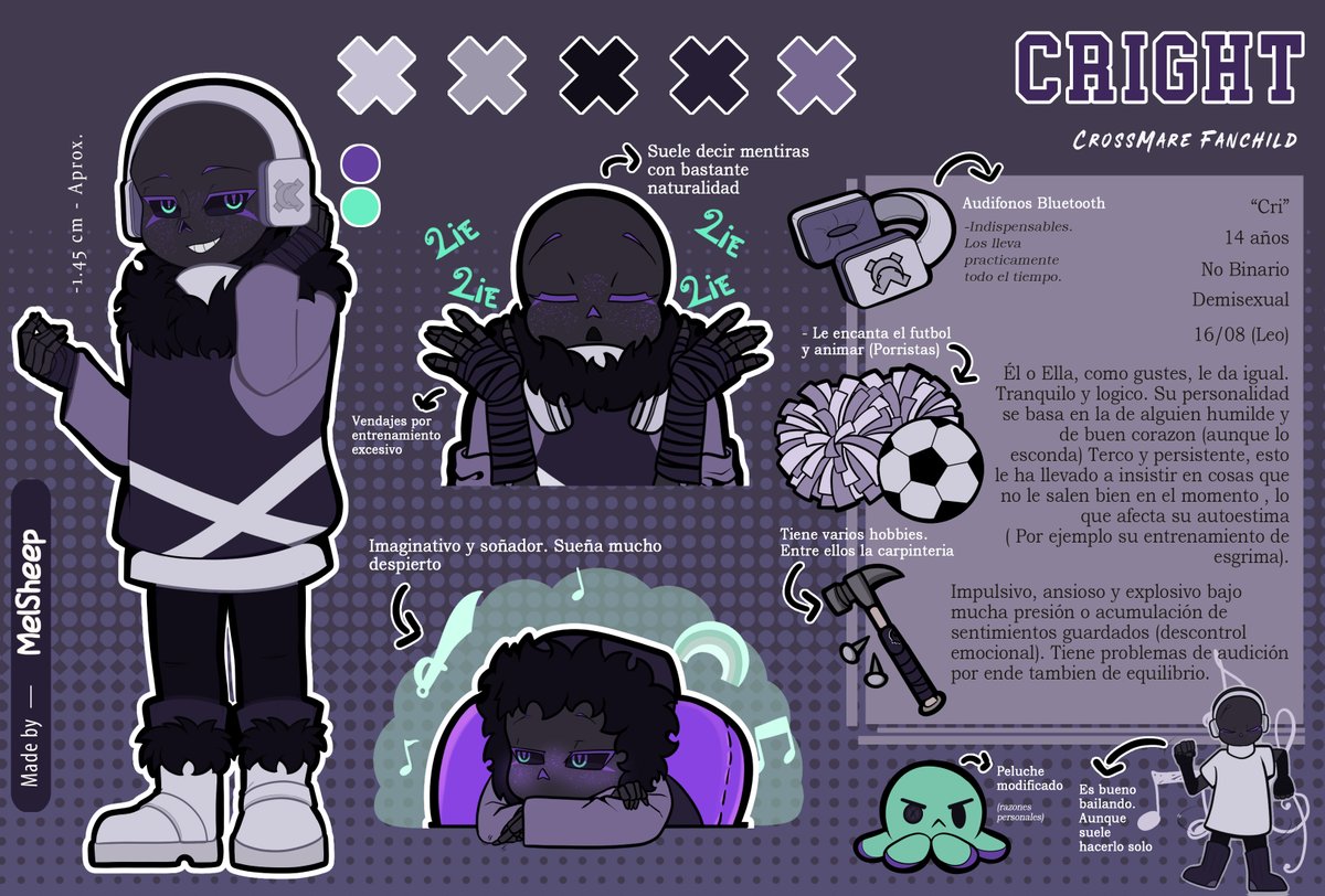 Dramatic_Bones's tweet photo. Let's continue then! Here's #cright , a shy #crossmare #fanchild , #charactersheet 

Good lies teller when is necessary. honestly, it's impossible to tell when they make it. Is not bad, just clumsy and shy. Even if can't listen very well, enjoys listen music and do sports https://t.co/OlHlLkSP2S