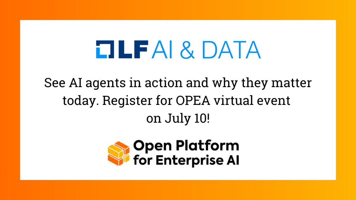 LFAIDataFdn's tweet image. Ready to build smarter AI?
Join the OPEA team on July 10 and learn how to deploy agentic systems for QnA.
🔗 Save your spot: hubs.la/Q03lFnBw0
#OpenSourceAI #AgenticAI #OPEA #LFAIData