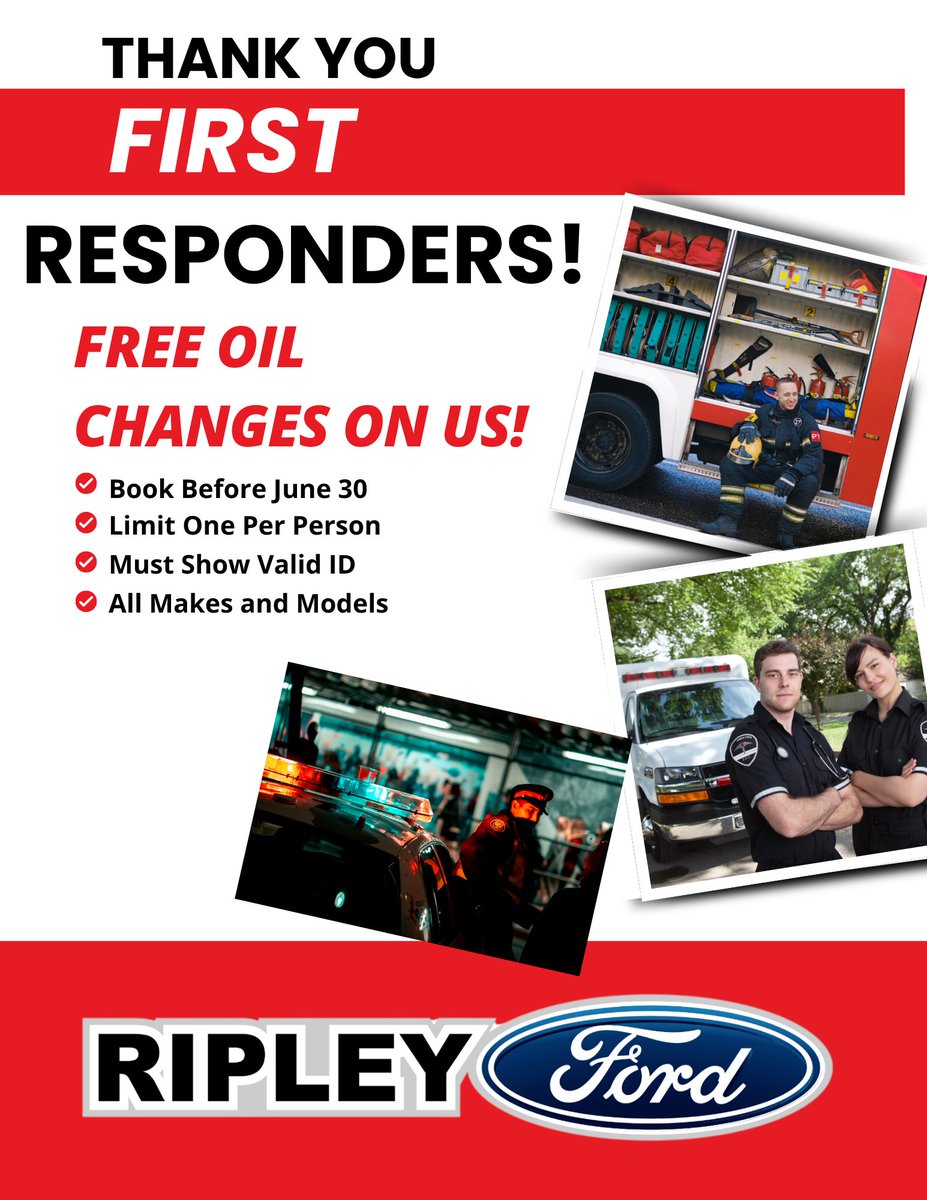 📣📣 ATTENTION FIRST RESPONDERS! 📣📣

Today is the final day to book your FREE Oil Change! 

📞 Give us a call - 306.752.2886! 📞
