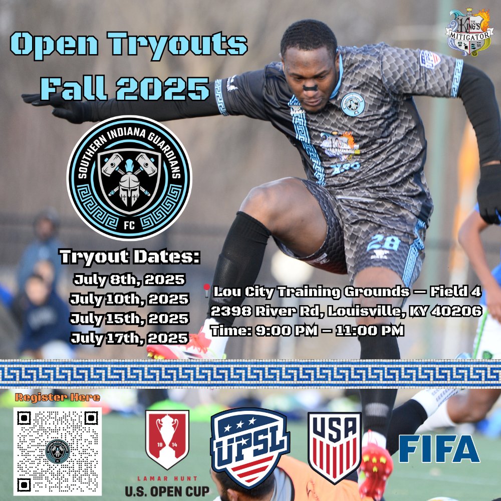 ⚔️ OPEN TRYOUTS ANNOUNCEMENT ⚔️

📅 Fall UPSL Season &amp; US Open Cup Qualifiers

🔥 Register Now: [link] 🔥
👉 app.gopassage.com/events/2025-Tr…

The path to ⚽ glory starts here! Join the Guardians as we put Southern Indiana &amp; Greater Louisville on the map.
💪 This is more than just a