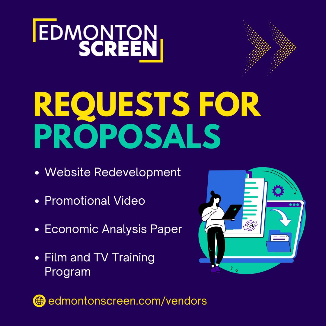 Edmonton Screen (@edmontonscreen) on Twitter photo Exciting RFP opportunities are now available at Edmonton Screen! We're looking for partners for website redevelopment, promotional videos, economic analysis, and training programs. 
Learn more and apply here: edmontonscreen.com/vendors Exciting RFP opportunities are now available at Edmonton Screen! We're looking for partners for website redevelopment, promotional videos, economic analysis, and training programs. 
Learn more and apply here: edmontonscreen.com/vendors