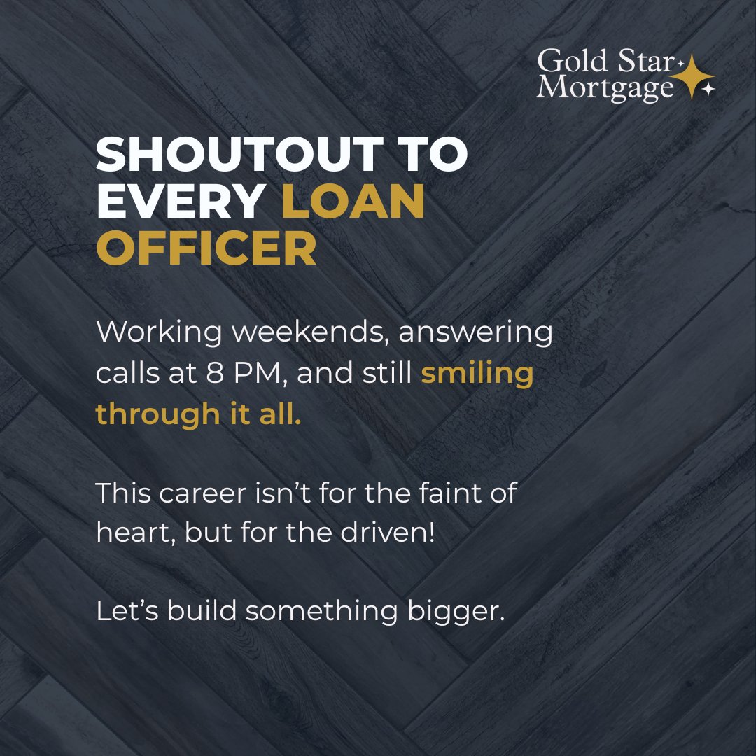 To the late-night closers and weekend warriors:

 You make this industry move.
 🚀 Your drive is the difference.

 #MortgageGrind #LoanOfficerLife #TeamGoldStar