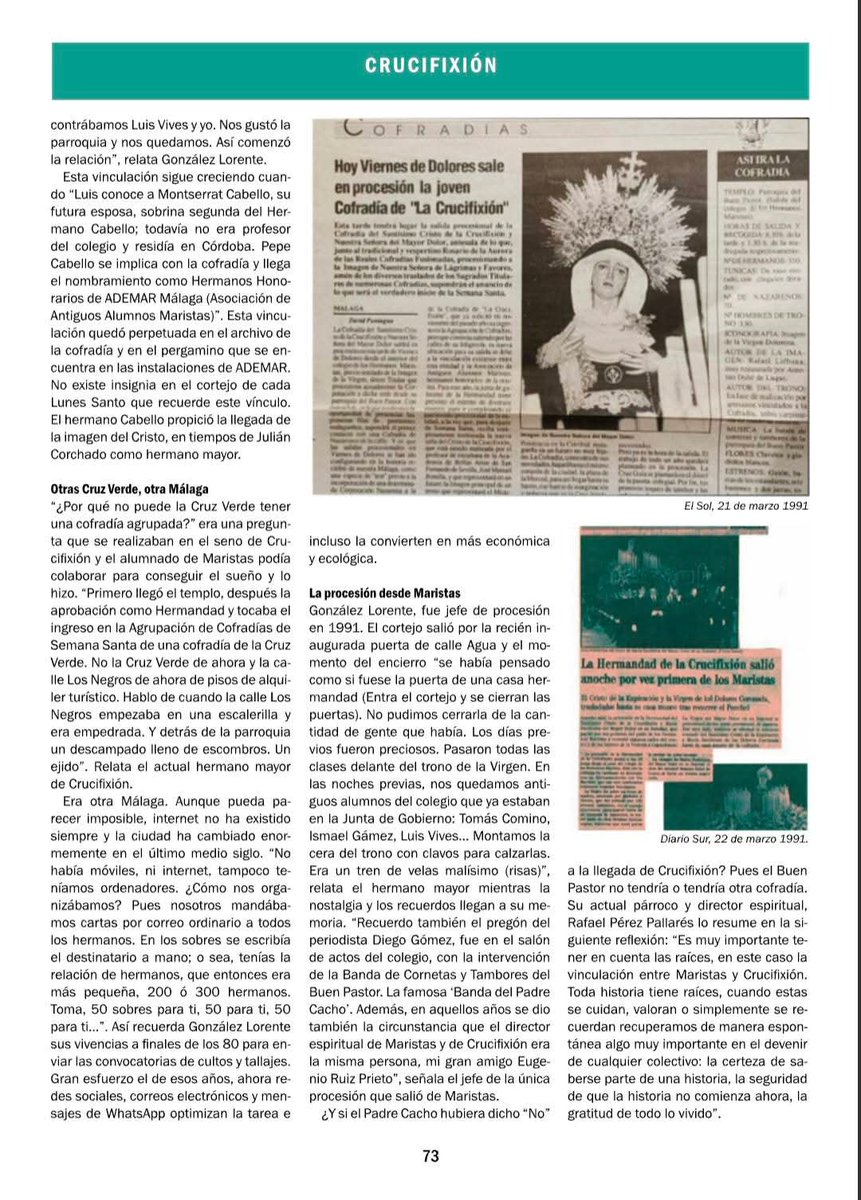 <a href="/AntonioMarquez_/">Antonio Márquez</a>  ha relatado en la revista #Victoria el vínculo entre <a href="/Crucifixion_MLG/">Hermandad de la Crucifixión</a> y <a href="/MaristasMalaga/">Maristas Málaga</a>  por  #CentenarioMaristasMálaga 
Agradecer a Antonio recordar esta parte de la historia y también agradecer al colegio Maristas y a Ademar Malaga dejarnos estar en sus vidas