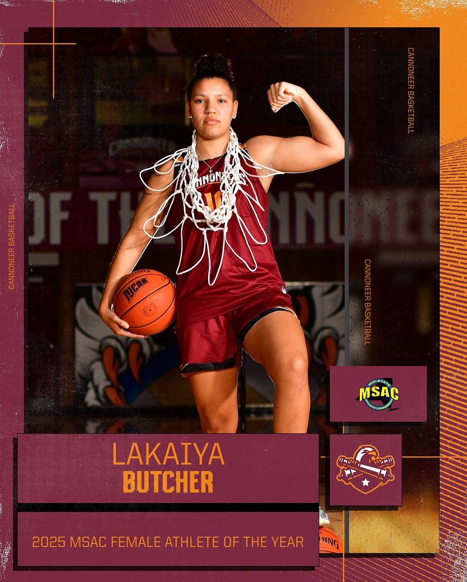 SUNY Jefferson Athletics (@cannoneers) on Twitter photo Congratulations to LaKaiya Butcher for being named the 2025 Mid State Athletic Conference Female Athlete of the Year! 
Butcher helped lead the Women’s Basketball team to a Regional Title and the National Championship Game! Congratulations to LaKaiya Butcher for being named the 2025 Mid State Athletic Conference Female Athlete of the Year! 
Butcher helped lead the Women’s Basketball team to a Regional Title and the National Championship Game!