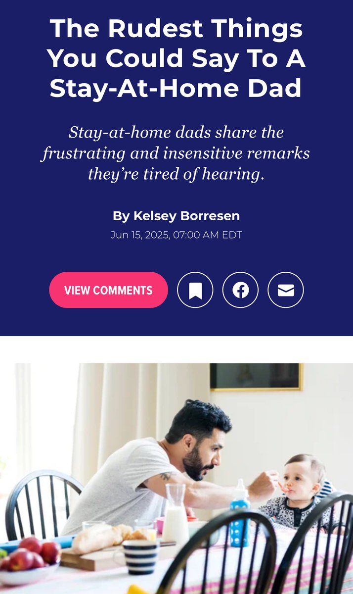 ChildMovementFL's tweet image. From @HuffPost: The Rudest Things You Could Say To A Stay-At-Home Dad
"Stay-at-home dads share the frustrating and insensitive remarks they’re tired of hearing."
Read More: bit.ly/45CkNCk
#EarlyLearning #EarlyChildhood #TheChildrensMovement #Florida