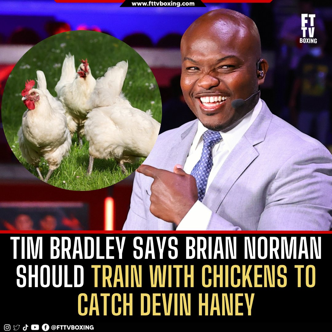 FTTVBoxing's tweet photo. Tim Bradley says Brian Norman Jr. should train for Devin Haney by chasing live chickensโฆ because Haneyโs just gonna run, clinch, and avoid exchanges.
Also says Haneyโs โdoneโ and wonโt get up when heโs touched. ๐ฌ
#BoxingTwitter #HaneyNorman #TimBradley #DevinHaney https://t.co/zBPfLvpQWf
