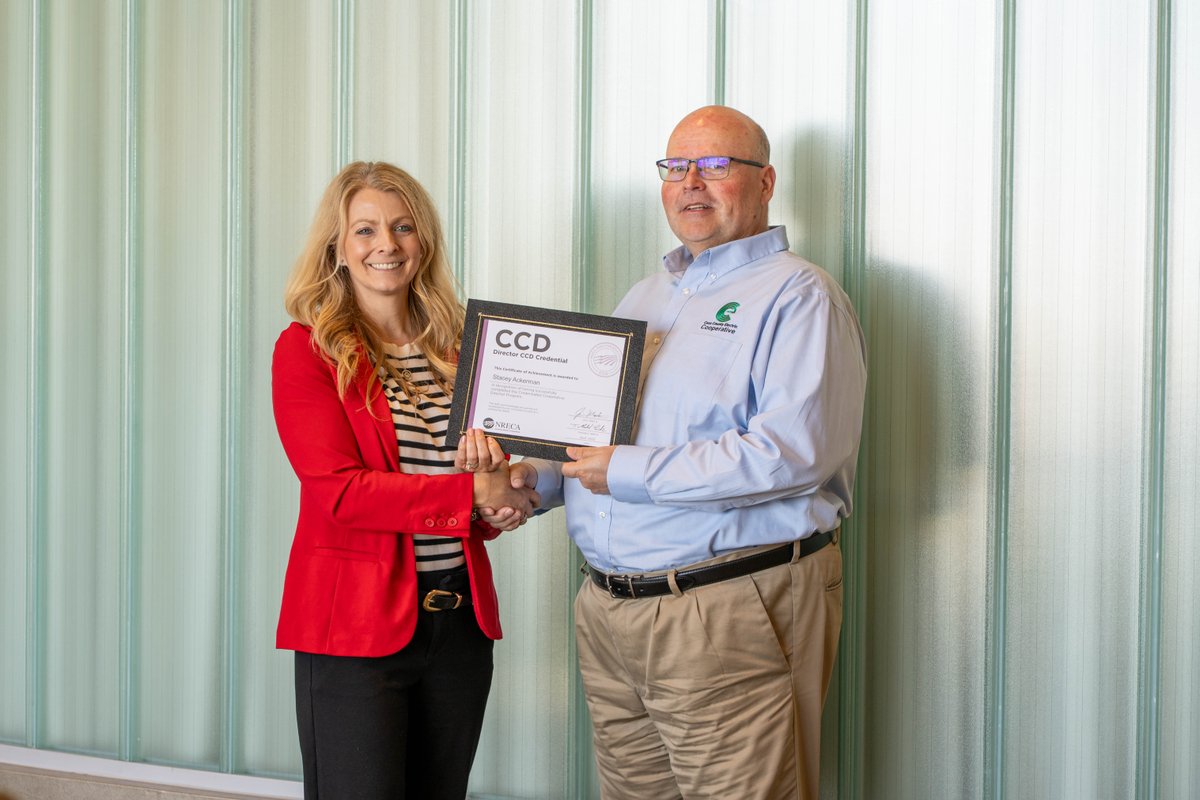 🎉 Shoutout to Stacey Ackerman for earning her Credentialed Cooperative Director (CCD) certificate! Her commitment to cooperative governance makes us stronger.
#CCD #CooperativeStrong #CassCountyElectric #Leadership