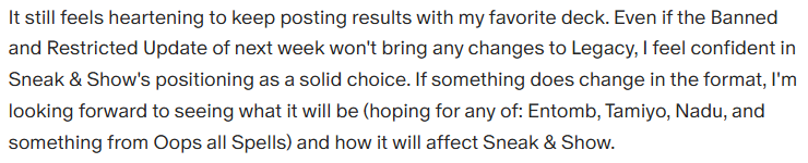 JPA93mtg's tweet image. Did not expect there would actually be no changes when I wrote this last Patreon recap. I do not like it, but not playing Legacy until something changes isn't an option for me either. Still love Magic, still love Legacy! Let's keep going!