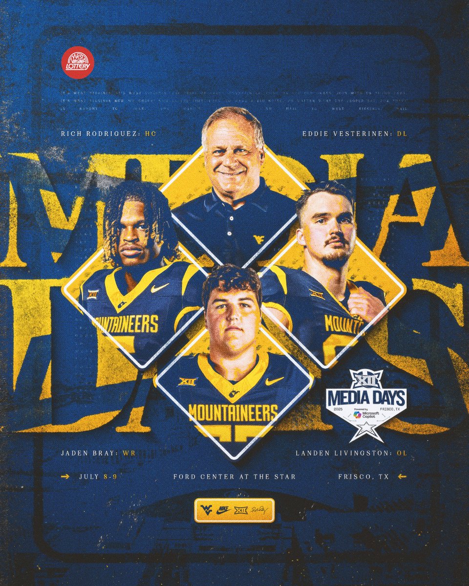 West Virginia Football (@wvufootball) on Twitter photo Headed to the Star on July 9 βοΈ
ποΈ <a href="/RealCoachRod/">Rich Rodriguez</a>
ποΈ <a href="/thejadenbray/">2EZ BRAY</a>
ποΈ <a href="/LandenLivingst1/">Landen Livingston</a>
ποΈ <a href="/vesEdward/">Edward Vesterinen</a> Headed to the Star on July 9 βοΈ
ποΈ <a href="/RealCoachRod/">Rich Rodriguez</a>
ποΈ <a href="/thejadenbray/">2EZ BRAY</a>
ποΈ <a href="/LandenLivingst1/">Landen Livingston</a>
ποΈ <a href="/vesEdward/">Edward Vesterinen</a>