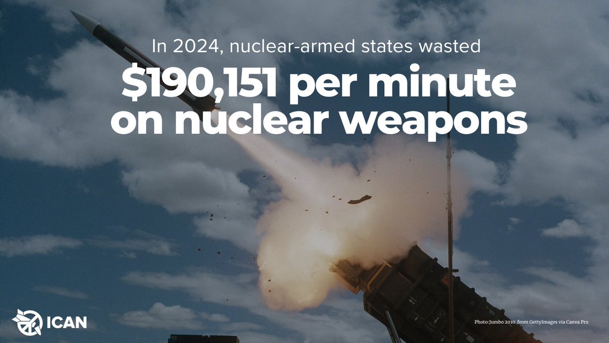 nuclearban's tweet photo. 🧵$100 BILLION is what the 9 nuclear armed countries spent last year on their nuclear arsenals.
$190,151 a minute. Citizens in these countries pay the cost, but the entire world will pay the price if nuclear weapons are ever used again.
#NuclearBan https://t.co/uBIcnQtE8t