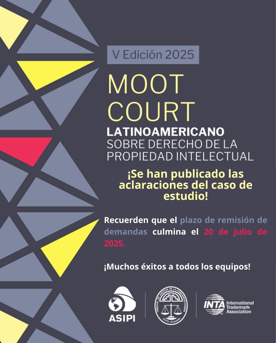 ¡Se han publicado las aclaraciones del Moot Court 2025!

Plazo para enviar demandas: 20 de julio de 2025.

Visita: tribunalandino.org.ec/index.php/moot…

👇