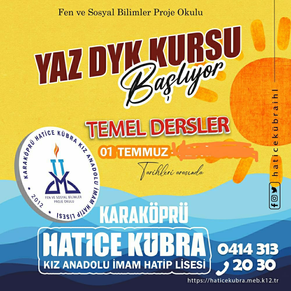 Şanlıurfa Karaköprü Hatice Kübra Kız Anadolu İHL (@haticekubrafen) on Twitter photo 2026 YKS ve LGS için yaz kursumuz yarın başlıyor.
<a href="/meb_dinogretimi/">MEB Din Öğretimi Genel Müdürlüğü</a> <a href="/sanliurfammem63/">Şanlıurfa İl Milli Eğitim Müdürlüğü</a> 2026 YKS ve LGS için yaz kursumuz yarın başlıyor.
<a href="/meb_dinogretimi/">MEB Din Öğretimi Genel Müdürlüğü</a> <a href="/sanliurfammem63/">Şanlıurfa İl Milli Eğitim Müdürlüğü</a>