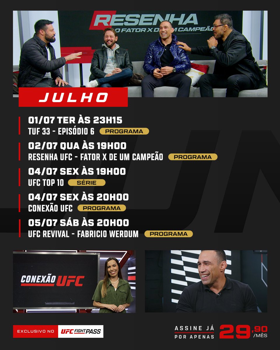 Muito mais do que lutas! No UFC Fight Pass você assiste documentários, séries e programas exclusivos.

🔗 Assine pelo link e aproveite: ufc.ac/twitter-FP-post

#ufcbr #ufcfightpass