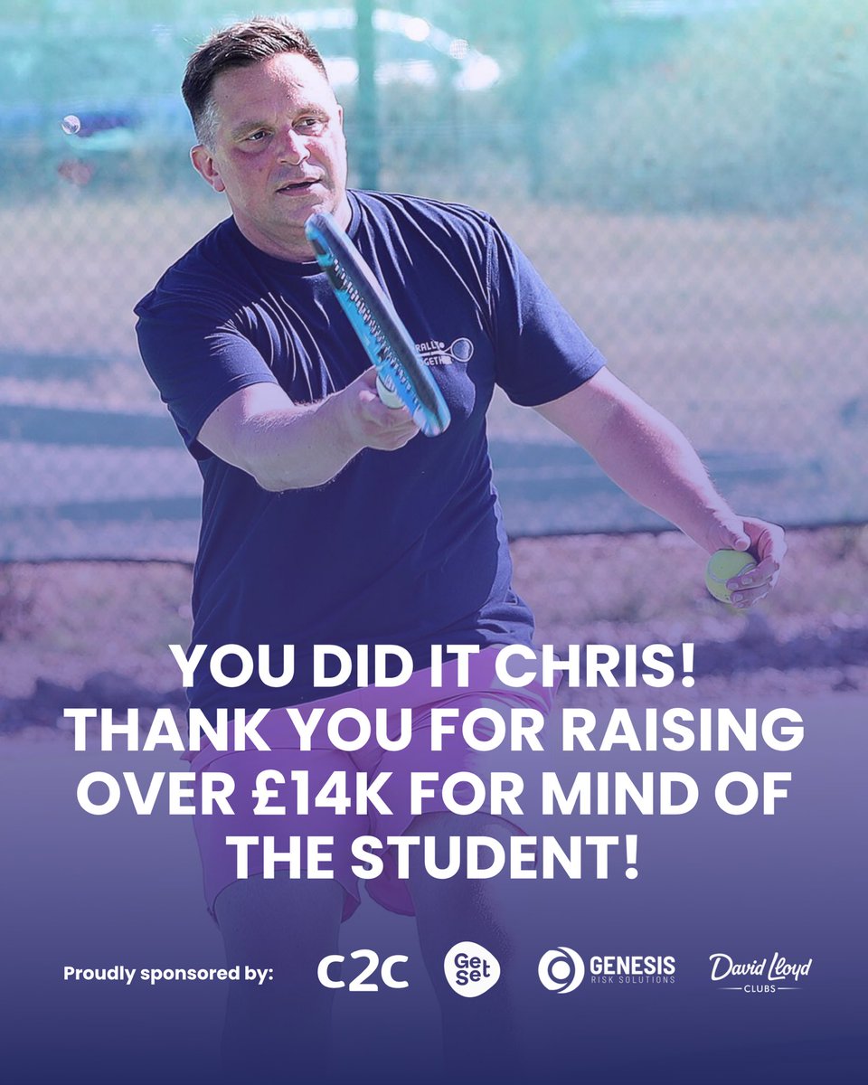 TheMOTSCharity's tweet image. Huge congrats to @CJPhillips1982 for completing a 10-hour racket sport marathon on Saturday, raising £14,202.88 for young people's mental health with Mind of the Student! You are so inspiring — thank you for making a real impact. 💙