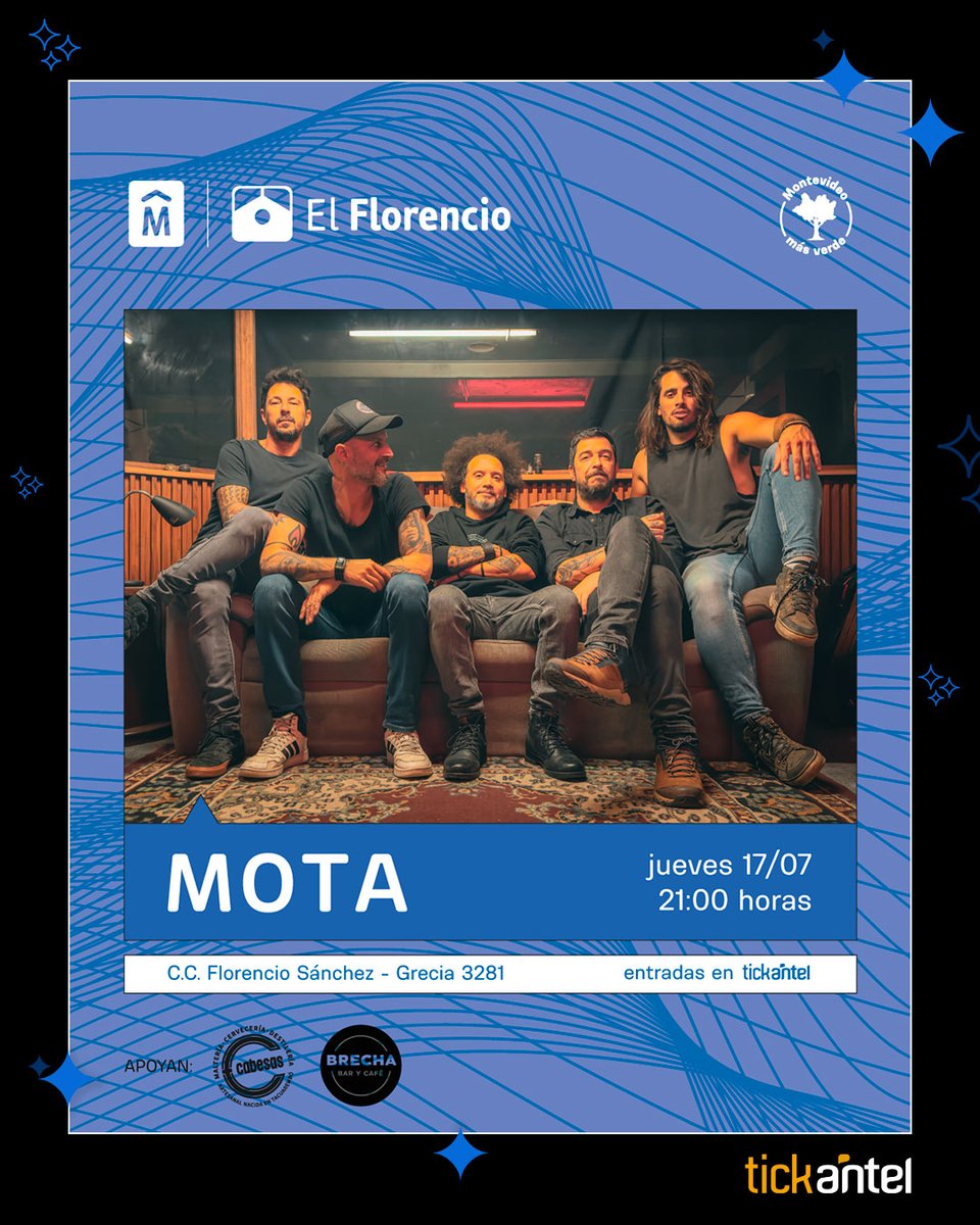 Tickantel (@tickantel) on Twitter photo 🔥 ¡Mota llega al Cerro!
Luego de romperla en Cosquín Rock y ganar el Graffiti a Banda del Año, se presentan por primera vez en el Florencio Sánchez.
🎸 Show completo, conexión total.
🎟️ bit.ly/MotaTickante 🔥 ¡Mota llega al Cerro!
Luego de romperla en Cosquín Rock y ganar el Graffiti a Banda del Año, se presentan por primera vez en el Florencio Sánchez.
🎸 Show completo, conexión total.
🎟️ bit.ly/MotaTickante