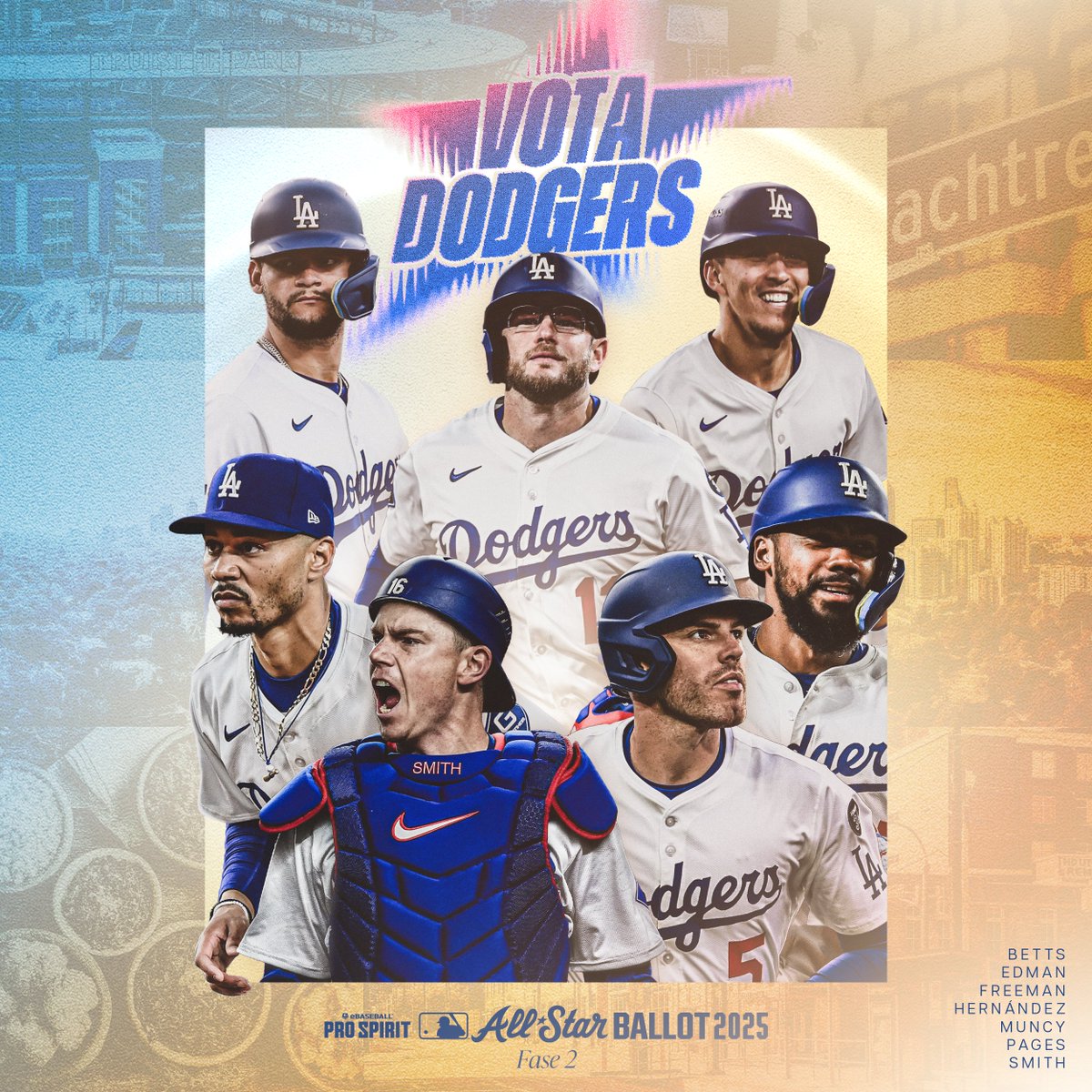 LosDodgers's tweet photo. ¡La fase 2 de las votaciones para el Juego de Estrellas 2025 ya empezó! Vota diario por Los Dodgers hasta el 2 de julio para mandarlos a Atlanta.

Vota aqui: https://t.co/AIUQdIN9rY https://t.co/snIYlyz9V4