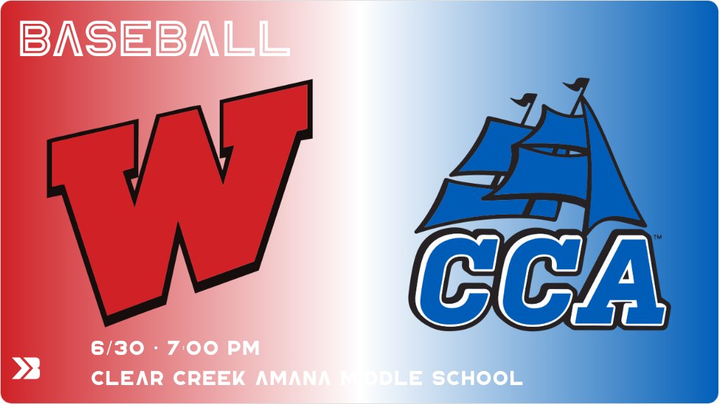 Baseball (Varsity) Game Day! - Check out the event preview for the The Clear Creek Amana Clippers vs The Williamsburg Raiders. It starts at 7:00 PM and is at Clear Creek Amana Middle Schools. gobound.com/ia/ihsaa/baseb…