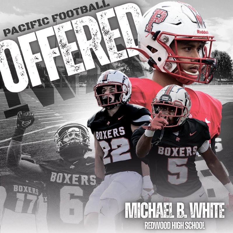 Michael B. White (@mike_w22) on Twitter photo Attended the Exact Sports Showcase Camp in Modesto. After a great conversation with <a href="/CoachSpX/">Brayan Castellanos</a> and <a href="/CoachJCraft/">Coach Jim Craft</a>, I would like to announce my first offer from <a href="/pacificu/">Pacific University</a>! Thank you <a href="/Boxer_Football/">Pacific Football</a> , #AGTG 🙏
#Everydayeveryplay! #goboxers🐉 <a href="/redwoodrangers4/">redwoodrangersfootball</a> <a href="/redwoodathletic/">Redwood Athletics</a> Attended the Exact Sports Showcase Camp in Modesto. After a great conversation with <a href="/CoachSpX/">Brayan Castellanos</a> and <a href="/CoachJCraft/">Coach Jim Craft</a>, I would like to announce my first offer from <a href="/pacificu/">Pacific University</a>! Thank you <a href="/Boxer_Football/">Pacific Football</a> , #AGTG 🙏
#Everydayeveryplay! #goboxers🐉 <a href="/redwoodrangers4/">redwoodrangersfootball</a> <a href="/redwoodathletic/">Redwood Athletics</a>