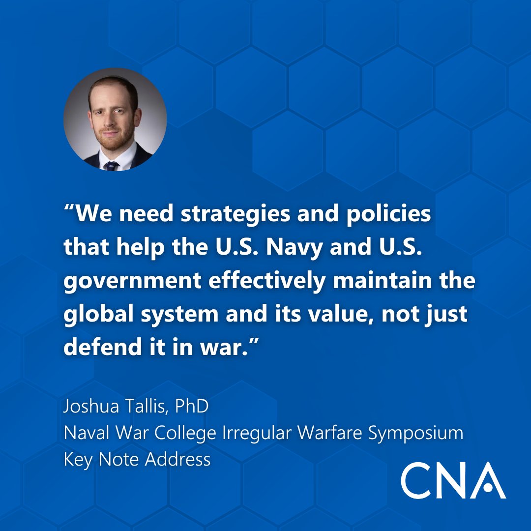 CNA (@cna_org) on Twitter photo Last week, CNA's Joshua Tallis delivered the keynote address at the <a href="/NavalWarCollege/">U.S. Naval War College</a>'s Irregular Warfare Symposium.
Learn more about the event here: usnwc.edu/News-and-Event… Last week, CNA's Joshua Tallis delivered the keynote address at the <a href="/NavalWarCollege/">U.S. Naval War College</a>'s Irregular Warfare Symposium.
Learn more about the event here: usnwc.edu/News-and-Event…