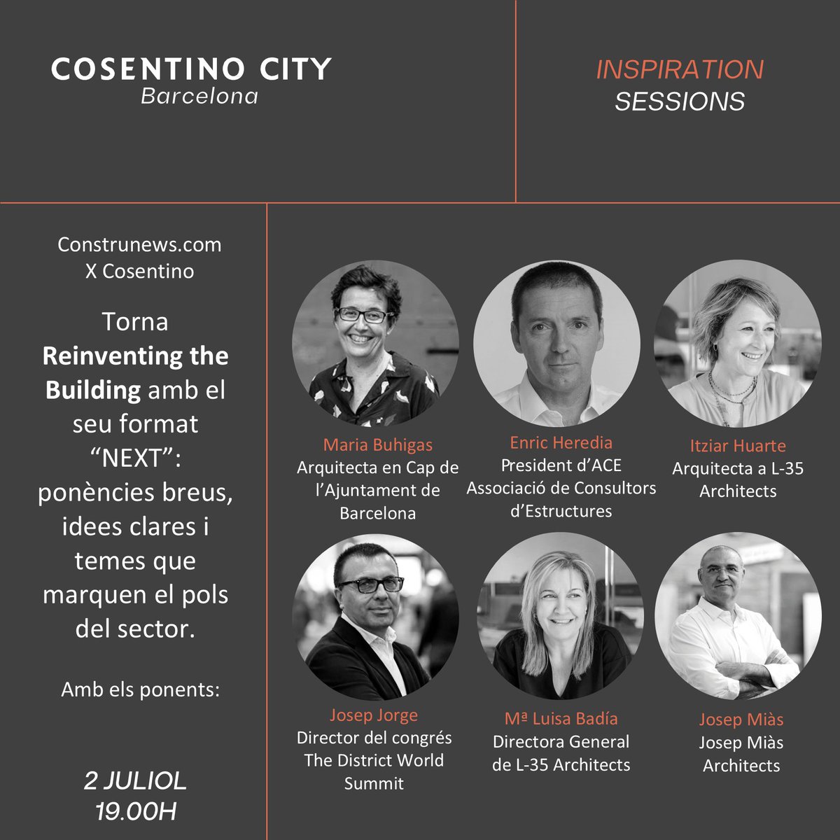 ⭕️"Aún estás a tiempo de apuntarte" DESPEGAMOS: Segundo “NEXT” #REINVENTINGTHEBUILDING: #Tendencias en la #arquitectura 🔗👉bit.ly/RegistroRTB 2/7/2025 – 19:00 Cosentino City Barcelona. Coordinado por Construnews.com
