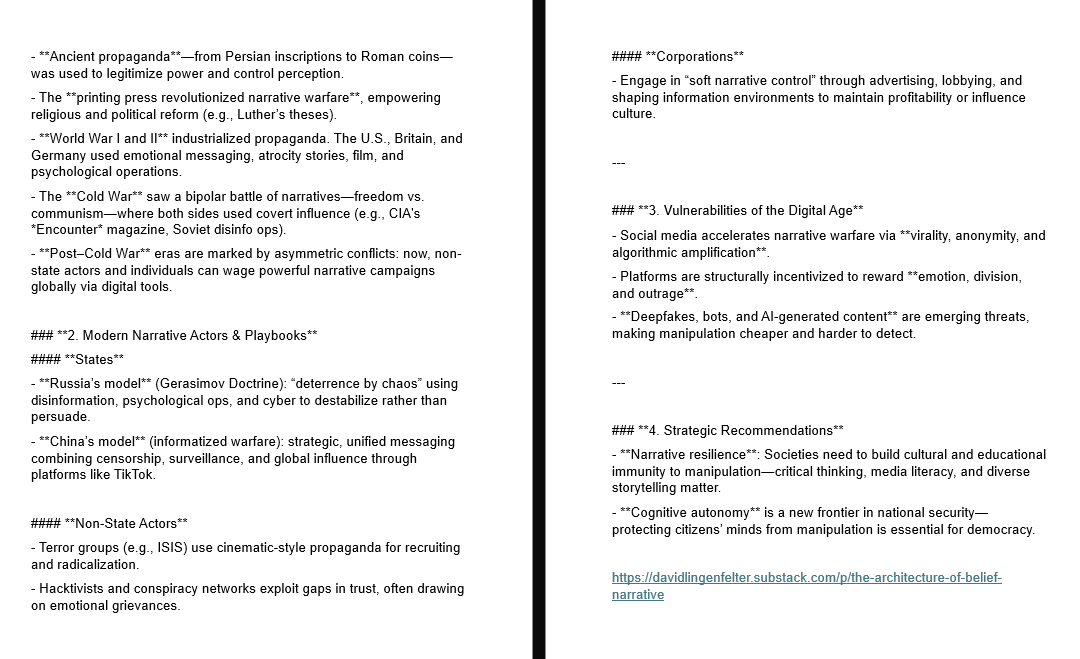 Narrative is the core weapon in modern information warfare—more influential than facts alone.

Control over perception and meaning determines psychological, political, and even military outcomes.
open.substack.com/pub/davidlinge…