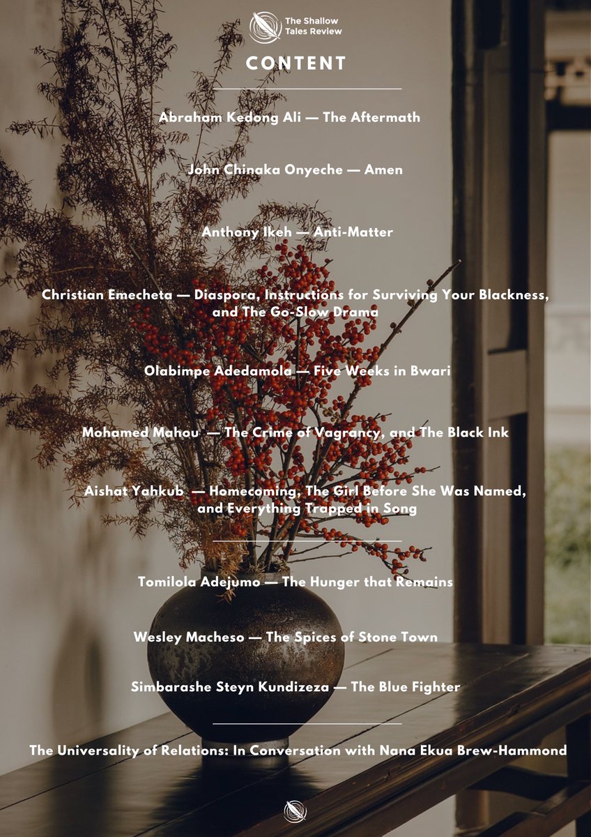 Issue 22 | June 2025 is live. 

This mid-year edition features writers from Nigeria, Malawi, Zimbabwe, and Morocco, with a conversation with Ghanaian-American novelist, Nana Ekua Brew Hammond (<a href="/nanaekua/">nanaekua</a>).

Read full issue on the website. 

A&amp;P: David “Obiefuna” Obi (<a href="/davidobi_/">David Obi</a>).