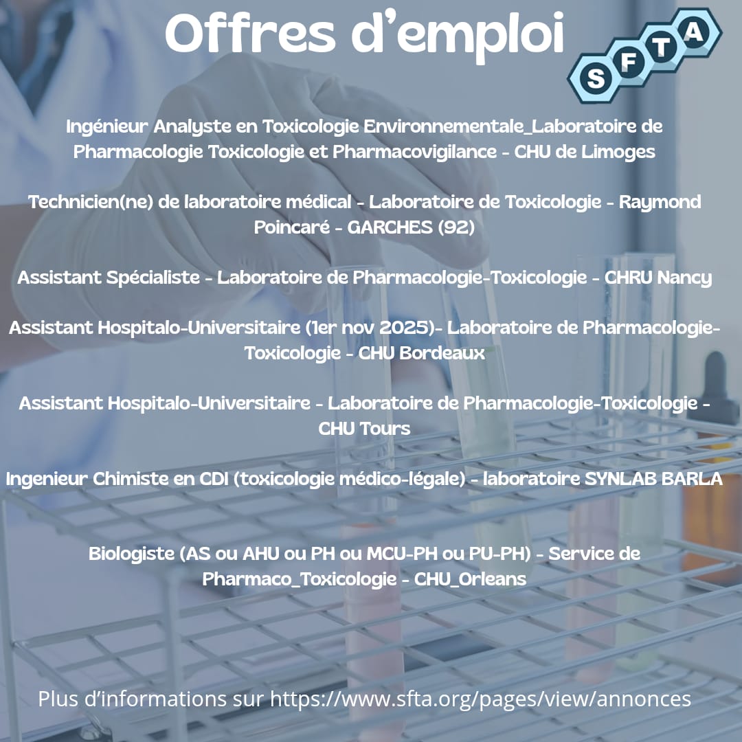 💼 Vous cherchez un poste dans le domaine de la toxicologie ?
Pensez à consulter la page d’annonces d’emploi sur le site de la SFTA !
👉 sfta.org/pages/view/ann…
#toxicologie #emploi