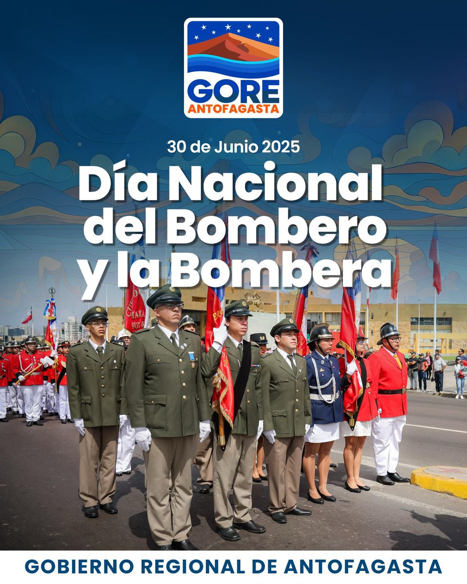 ¡Día Nacional del Bombero y la Bombera #Antofagasta! 👨‍🚒 🧑‍🚒

👉 Hoy rendimos homenaje a quienes, con valentía, entrega y vocación de servicio, arriesgan su vida por salvar la de los demás. 👉 Desde el Gobierno Regional seguiremos respaldando y apoyando la labor de Bomberos. 🚒