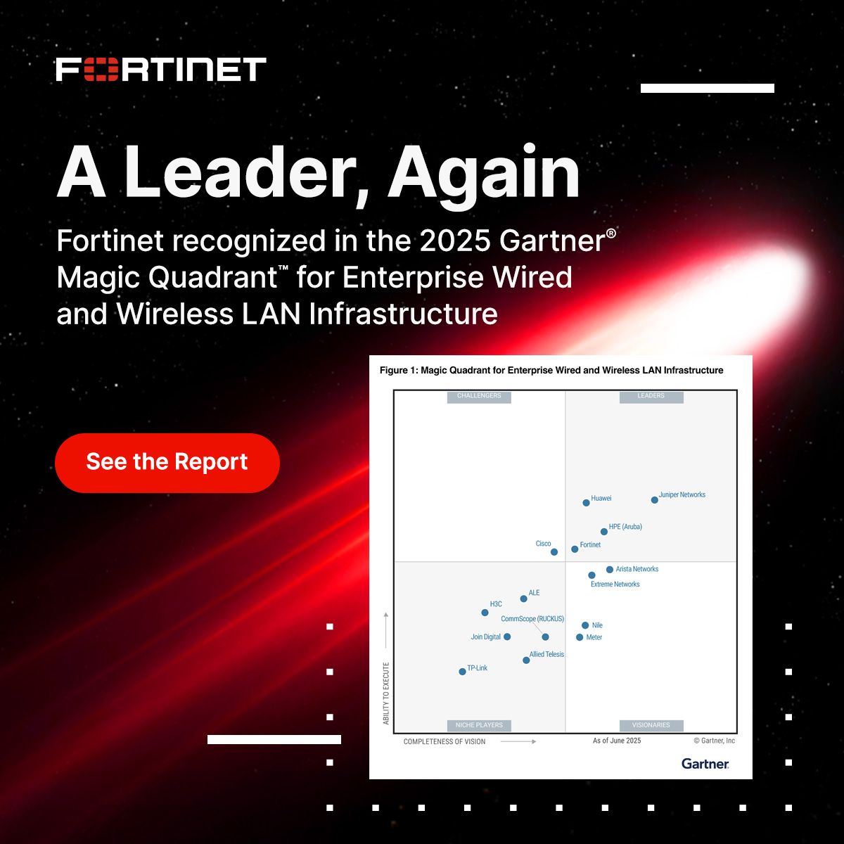 #Fortinet recognized as a Leader. Again. 🏆

For the second year in a row, Fortinet is a Leader in the 2025 @Gartner®️ Magic Quadrant™ for Enterprise Wired and Wireless LAN Infrastructure. Our Secure LAN Edge architecture combines FortiGate, FortiSwitch, and FortiAP, extending