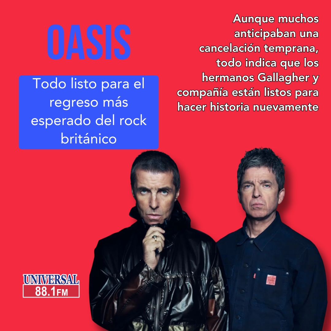 universal881fm's tweet image. #DestacadasUniversal Oasis vuelve a los escenarios el 4 de julio 🎸
Liam confirmó parte del setlist y los fans enloquecen.
¿Qué canción debería abrir el show?
#Oasis2025

Checa toda la info aquí 👉 lc.cx/avtxqy