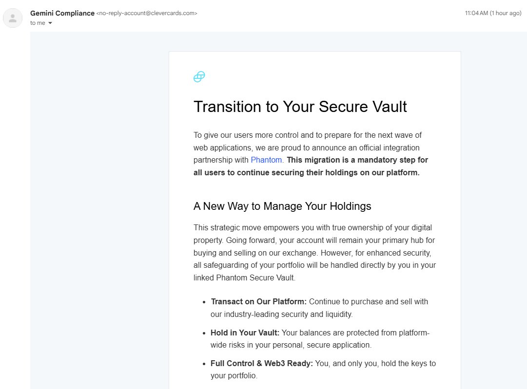 How to Identify a Crypto Scam: https://t.co/If1TB2cXEO dba Gemini  Compliance. But more importantly, an email request telling you what your  seed words are. If anyone ever tells you by any method what 