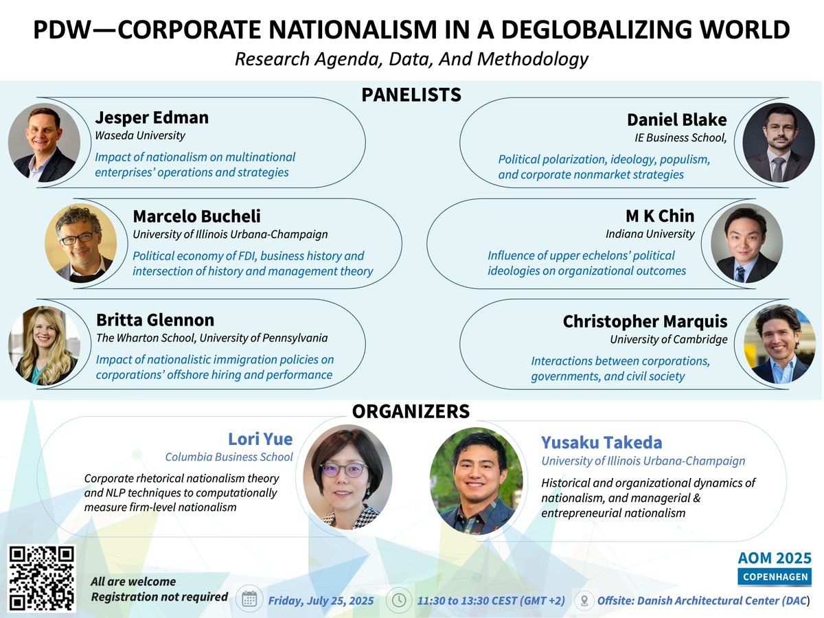 tukasuy's tweet photo. How is rising nationalism changing business? And what is the role of the firm in shaping this new era?

https://t.co/cYs91cUViB

Join our expert panel at #AOM2025 to discuss.

🗓️ July 25, 11:30 AM 📍 Danish Architectural Center (DAC), a top Copenhagen attraction!

#InternationalBusiness #Strategy #OMT