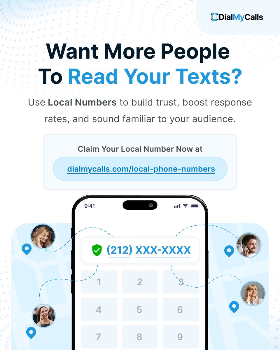 DialMyCalls's tweet image. 🚨 New from DialMyCalls: Local Numbers

Stop getting flagged as spam.
Start connecting like a trusted neighbor.

→ Improve open rates
→ Build instant credibility
→ Convert more leads

Activate your local presence today: hubs.la/Q03v8Rnk0

#LocalNumbers #LocalPhoneNumbers