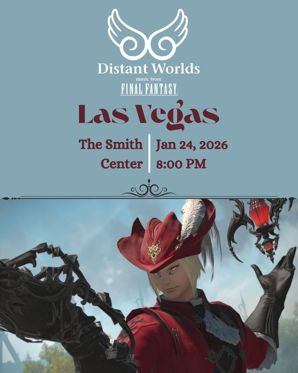Las Vegas friends…

Join us for an unforgettable night! 🎶✨

Maestro Arnie Roth, Amanda Achen, and the Distant Worlds Philharmonic are bringing the world of FINAL FANTASY to life in Las Vegas!

⏳ Mark your calendars, tickets go on sale July 9, 2025 at 10AM PT