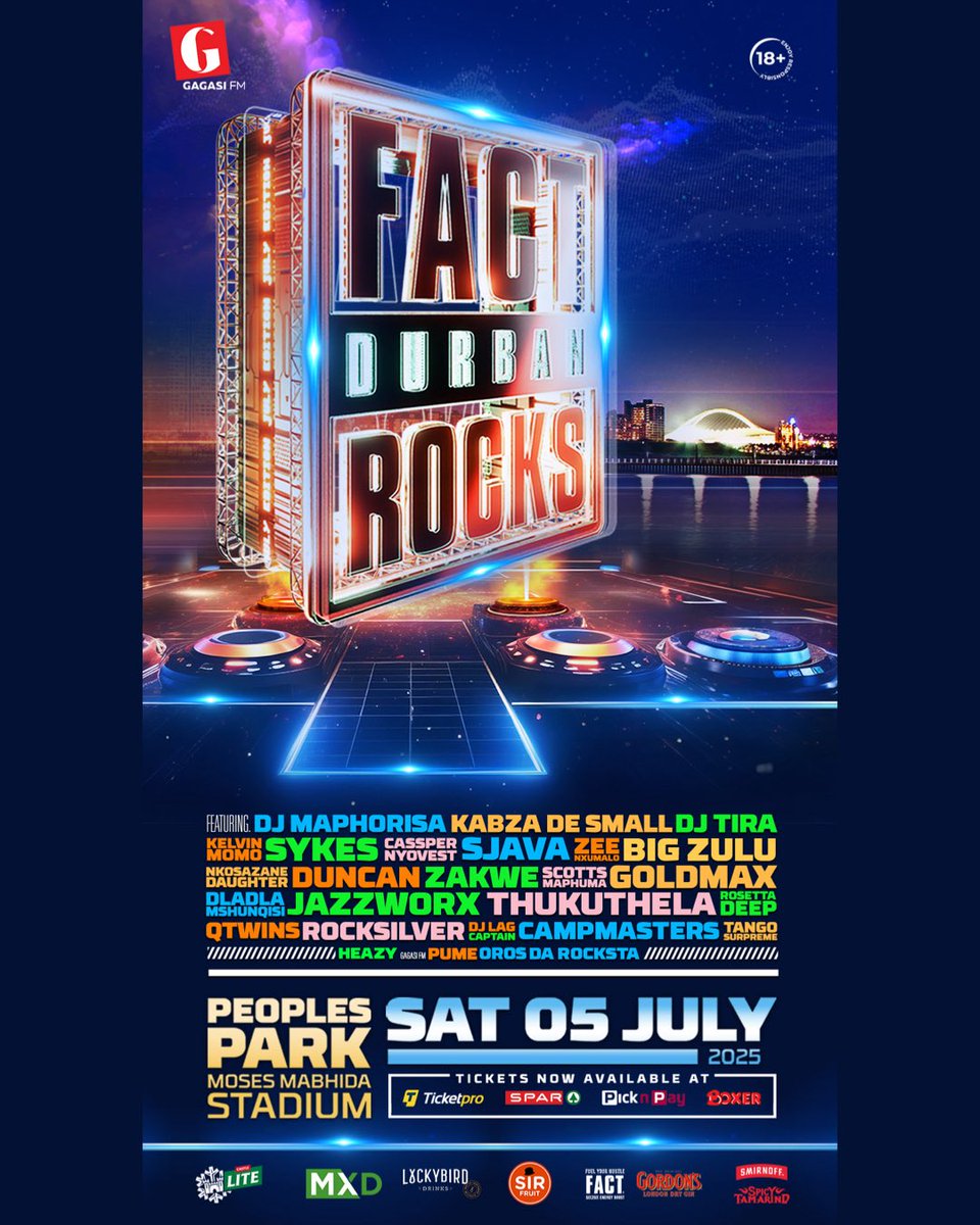 Drinks Prices for #Fact25 this Saturday - check out the new TopUp Bar for empty cooler box clients with reduced prices. 

General tickets R300 until Friday - Saturday R350, get yours here - shorturl.at/z7UFq