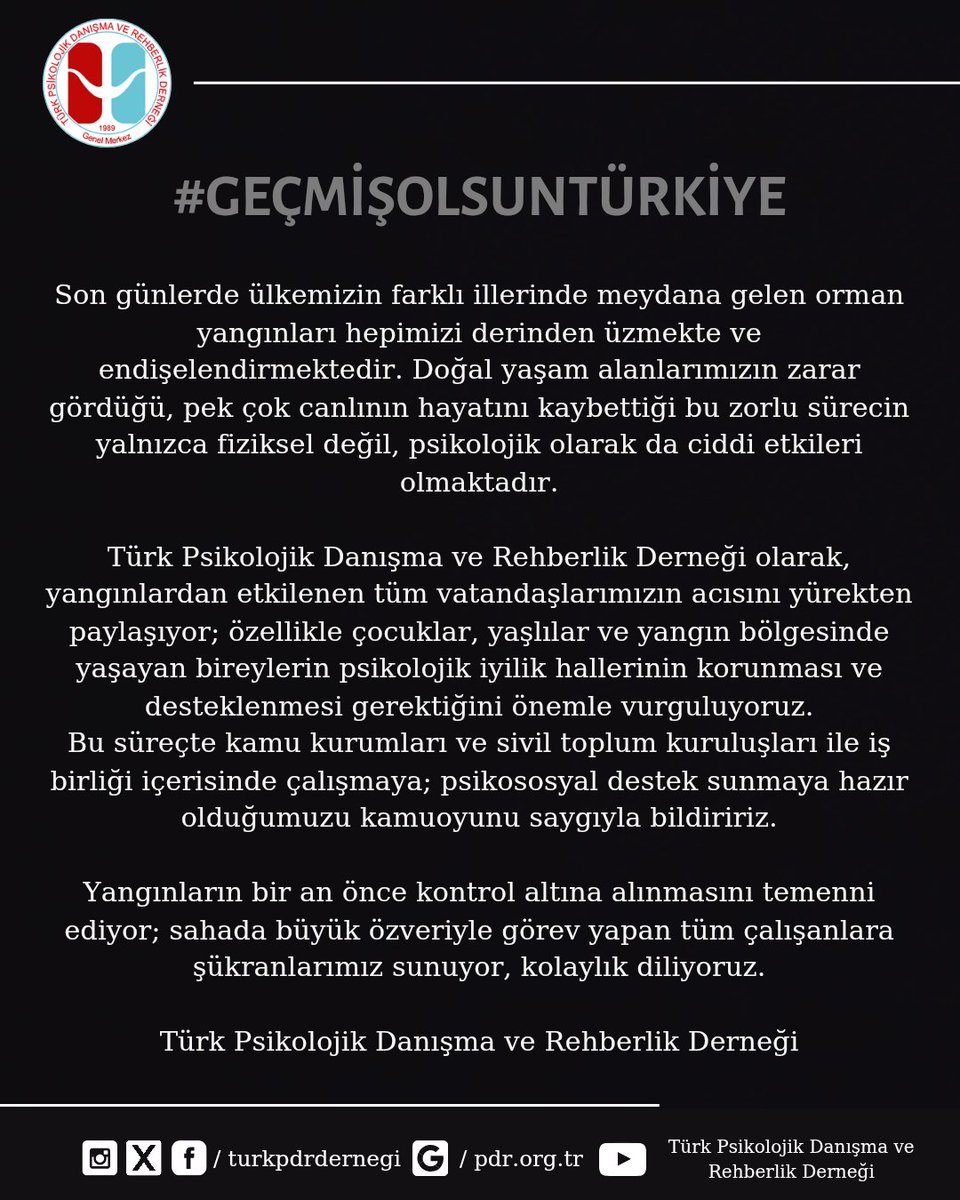 Son Günlerde Ülkemizde Yaşanan Orman Yangınları Hakkında Basın Açıklaması 

Son günlerde ülkemizin farklı illerinde meydana gelen orman yangınları hepimizi derinden üzmekte ve endişelendirmektedir. Doğal yaşam alanlarımızın zarar gördüğü, pek çok canlının hayatını kaybettiği bu