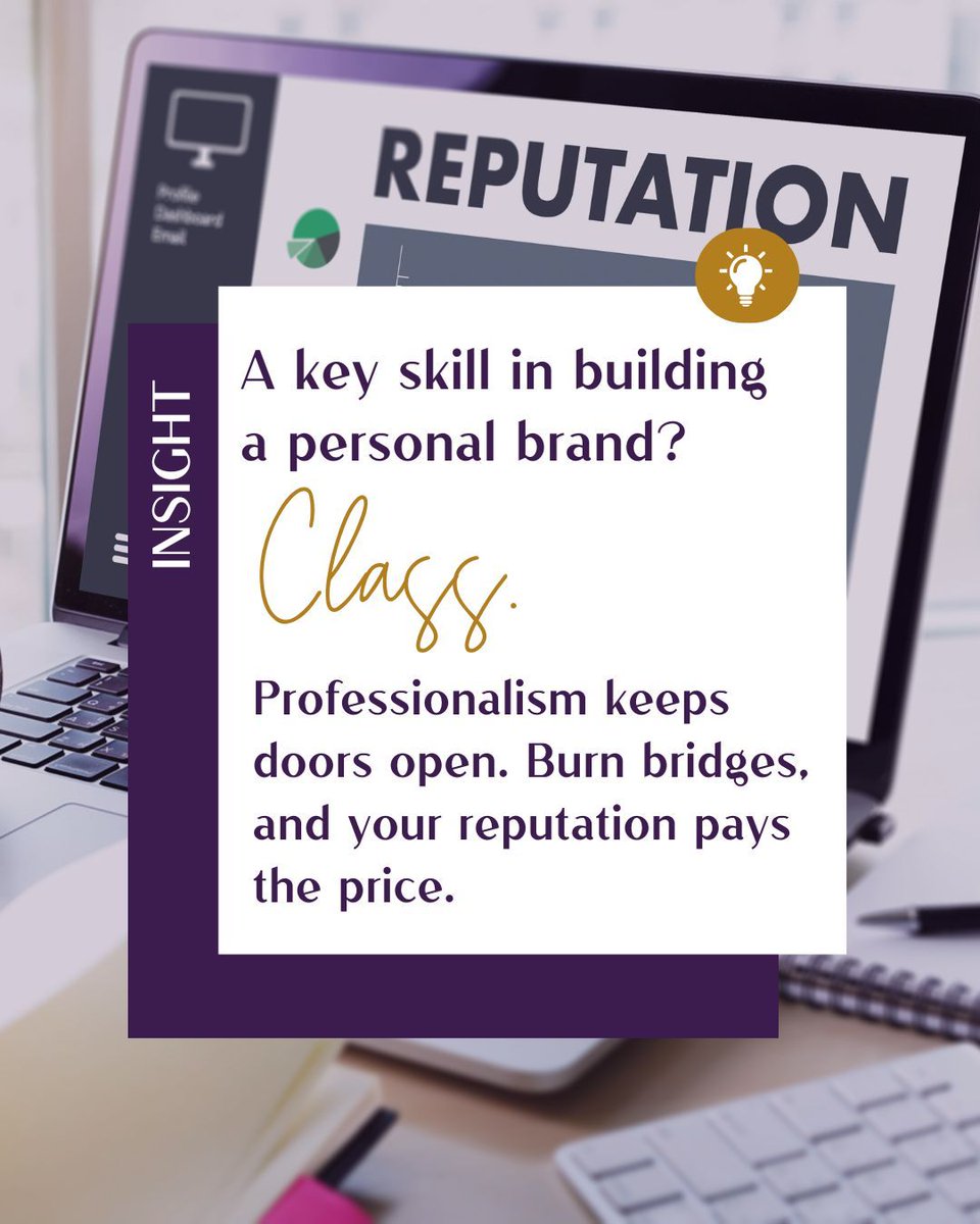 Your personal brand isn't just content. It's built on how you conduct yourself. Professionalism &amp; class are essential. Safeguard your rep &amp; keep doors open. You want to build bridges, not burn them. #PersonalBrand #PersonalBranding #BusinessEtiquette
