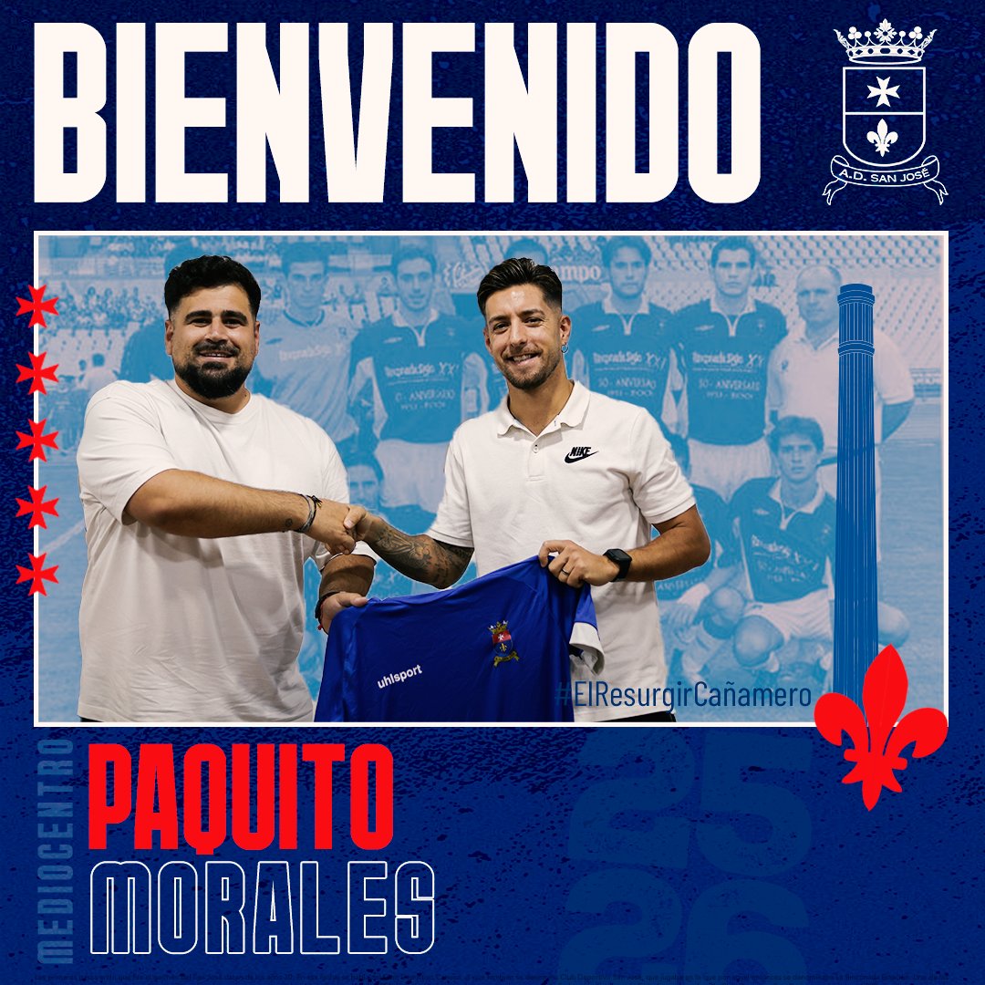 OFICIAL 💙🤍 | Paquito morales nuevo jugador de la A.D. San José.  Un jugador con calidad, entrega y visión que llega para marcar la diferencia.

🏟 Jugador com amplia experiencia en Tercera RFEF y en Italia 🇮🇹.

#PaquitoMoralesCañamero #elresurgircañamero